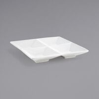 Front of the House DSD033WHP22 Kyoto 4 oz. Bright White 4-Compartment Square Porcelain Sauce Dish - 6/Case