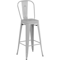 Lancaster Table & Seating Alloy Series Silver Metal Indoor / Outdoor Industrial Cafe Barstool with Vertical Slat Back and Drain Hole Seat