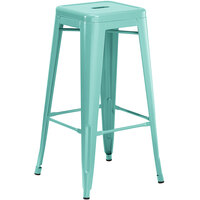Lancaster Table & Seating Alloy Series Seafoam Stackable Metal Indoor / Outdoor Industrial Barstool with Drain Hole Seat