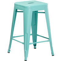 Lancaster Table & Seating Alloy Series Seafoam Stackable Metal Indoor / Outdoor Industrial Cafe Counter Height Stool with Drain Hole Seat