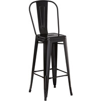 Lancaster Table & Seating Alloy Series Black Metal Indoor / Outdoor Industrial Cafe Barstool with Vertical Slat Back and Drain Hole Seat