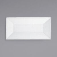 Front of the House DOS003WHP21 Kyoto 14" x 7" Bright White Rectangular Porcelain Footed Plate - 4/Case