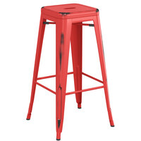Lancaster Table & Seating Alloy Series Distressed Ruby Red Outdoor Backless Barstool