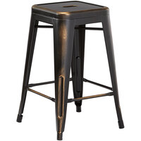 Lancaster Table & Seating Alloy Series Distressed Copper Stackable Metal Indoor / Outdoor Industrial Cafe Counter Height Stool with Drain Hole Seat