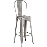 Lancaster Table & Seating Alloy Series Clear Coat Metal Indoor Industrial Cafe Barstool with Vertical Slat Back and Drain Hole Seat