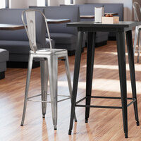 Lancaster Table & Seating Alloy Series Clear Coat Metal Indoor Industrial Cafe Barstool with Vertical Slat Back and Drain Hole Seat