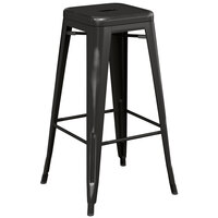 Lancaster Table & Seating Alloy Series Distressed Black Outdoor Backless Barstool