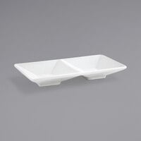 Front of the House DSD015WHP23 Kyoto 2 oz. Bright White 2-Compartment Rectangular Porcelain Sauce Dish - 12/Case