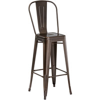 Lancaster Table & Seating Alloy Series Copper Metal Indoor / Outdoor Industrial Cafe Barstool with Vertical Slat Back and Drain Hole Seat