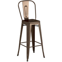 Lancaster Table & Seating Alloy Series Copper Metal Indoor / Outdoor Industrial Cafe Barstool with Vertical Slat Back and Drain Hole Seat