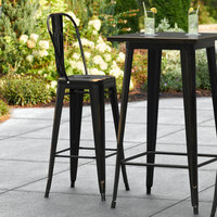 Lancaster Table & Seating Alloy Series Distressed Copper Metal Indoor / Outdoor Industrial Cafe Barstool with Vertical Slat Back and Drain Hole Seat