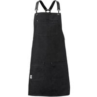 Mercer Culinary M63208BDBK Metro Edge Renegade Black Cotton Canvas Bib Apron with Adjustable Black Leather Cross-Back Straps, and 5 Pockets - 30 1/2" x 25 1/4"