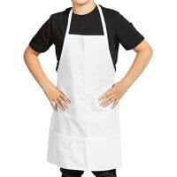Uncommon Threads 3007 White Customizable Youth Bib Apron with 2 Pockets - 25 inch x 20 inch