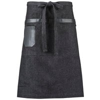 Mercer Culinary M63204BKD Metro Edge Wyatt Black Cotton Denim Bistro Apron with Black Leather Details, Towel Holder, and 3 Pockets - 25 1/2 inch x 30 1/2 inch