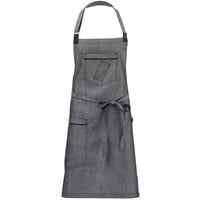 Mercer Culinary M63200BKD Metro Edge Flannery Black Dobby Denim Bib Apron with Adjustable Neck, Leather Towel Holder, and 3 Pockets - 34 1/4" x 30 3/4"