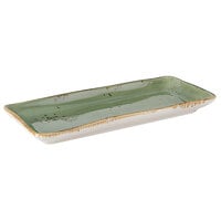 Tuxton GGO-550 TuxTrendz Artisan Geode Olive 11 5/8" x 5 1/8" Rectangular China Tray - 12/Case