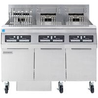Frymaster FPRE317 High Efficiency Electric Floor Fryer with (3) 50 lb. Open Frypots, Built-In Filtration, and CM 3.5 Controls - 240V, 3 Phase, 51 kW