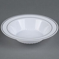 Fineline Silver Splendor 512-WH White 12 oz. Plastic Soup Bowl with Silver Bands - 15/Pack