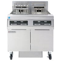 Frymaster FPRE217 High Efficiency Electric Floor Fryer with (2) 50 lb. Open Frypots, Built-In Filtration, and Digital Controls - 208V, 1 Phase, 34 kW