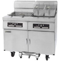 Dean SCFD260G Natural Gas Decathlon Gas Floor Fryer with (2) 75 lb. Frypots, Thermatron Controls, and Built-In Filtration - 300,000 BTU