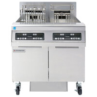 Frymaster FPRE217 High Efficiency Electric Floor Fryer with (2) 50 lb. Open Frypots, Built-In Filtration, and Digital Controls - 240V, 3 Phase, 34 kW