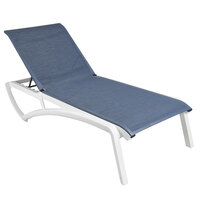 Grosfillex US021096 Sunset Glacier White Chaise Lounge with Madras Blue Sling Seat - 12/Case