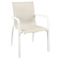 Grosfillex US011096 Sunset Glacier White Stacking Armchair with Beige Sling Seat - 16/Case
