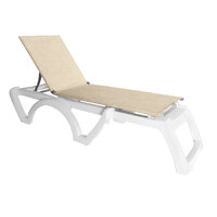 Grosfillex US120004 Jamaica Beach White Calypso Adjustable Chaise Lounge with Straw Sling Seat - 2/Case