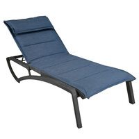 Grosfillex US220288 Sunset Volcanic Black Chaise Lounge with Madras Blue Comfort Sling Seat   - 2/Pack