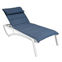 Grosfillex US220096 Sunset Glacier White Chaise Lounge with Madras Blue Comfort Sling Seat   - 2/Pack