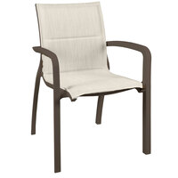 Grosfillex US009599 Sunset Fusion Bronze Stacking Armchair with Beige Comfort Sling Seat - 16/Case