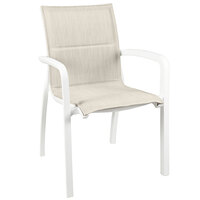 Grosfillex US012096 Sunset Glacier White Stacking Armchair with Beige Comfort Sling Seat - 16/Case