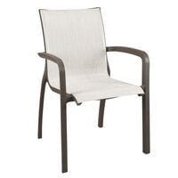 Grosfillex US007599 Sunset Fusion Bronze Stacking Armchair with Beige Sling Seat - 16/Case