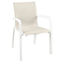 Grosfillex US110096 Sunset Glacier White Stacking Armchair with Beige Sling Seat - 4/Case