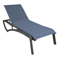 Grosfillex US021288 Sunset Volcanic Black Chaise Lounge with Madras Blue Sling Seat - 12/Case