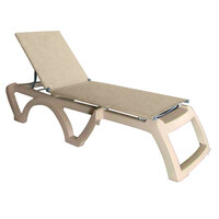 Grosfillex US120066 Jamaica Beach Sandstone Calypso Adjustable Chaise Lounge with Straw Sling Seat - 2/Case