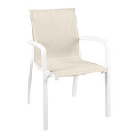 Grosfillex US210096 Sunset Glacier White Stacking Armchair with Beige Comfort Sling Seat   - 4/Pack