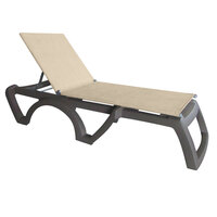 Grosfillex US115181 Jamaica Beach French Taupe Adjustable Chaise Lounge with Straw Sling Seat - 16/Case