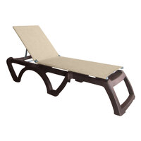 Grosfillex US120037 Jamaica Beach Bronze Calypso Adjustable Chaise Lounge with Straw Sling Seat   - 2/Case