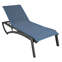 Grosfillex US120288 Sunset Volcanic Black Chaise Lounge with Madras Blue Sling Seat   - 2/Pack
