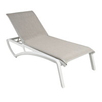 Grosfillex US320096 Sunset Glacier White Chaise Lounge with Beige Sling Seat - 2/Pack