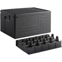 Cambro Cam GoBox® Black Top Loading EPP Insulated Food Pan Carrier with Cup Holders (15 Compartment) - 8 inch Deep Full-Size Pan Max Capacity