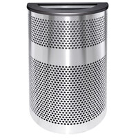 Ex-Cell Kaiser VC2234 HR SS/BLX Venue Collection 20 Gallon Half Round Stainless Steel Perforated Waste Receptacle with Black Textured Lid