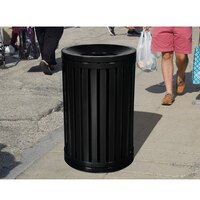Ex-Cell Kaiser SCTP-40 ND BLK Streetscape Black Gloss 45 Gallon Round Outdoor Trash Receptacle with Funnel Top