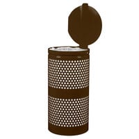 Ex-Cell Kaiser WR-10R CVR COF Landscape Series 10 Gallon Round Coffee Gloss Perforated Waste Receptacle with Lid