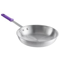 Choice 12 inch Aluminum Fry Pan with Purple Allergen-Free Silicone Handle