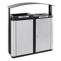 Ex-Cell Kaiser ECHX2-1E SS/BL Echelon Collection Stainless Steel 70 Gallon Rectangular Outdoor Two-Stream Receptacle with Co-Mingle Opening, Trash Opening, and Canopy