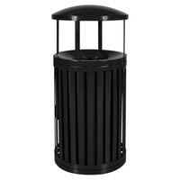 Ex-Cell Kaiser SCTP-40 D ND BLK Streetscape Black Gloss 45 Gallon Round Outdoor Trash Receptacle with Canopy