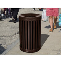Ex-Cell Kaiser SCTP-40 ND COF Streetscape Coffee Gloss 45 Gallon Round Outdoor Trash Receptacle with Funnel Top