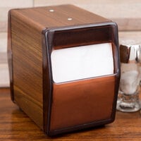 Vollrath 5509-12 Walnut Two Sided Tabletop Lowfold Napkin Dispenser with Brown Faceplate